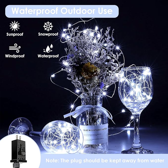 66Ft 200LED Fairy Lights Plug in, Waterproof String Lights Outdoor & Indoor 8 - Image 2