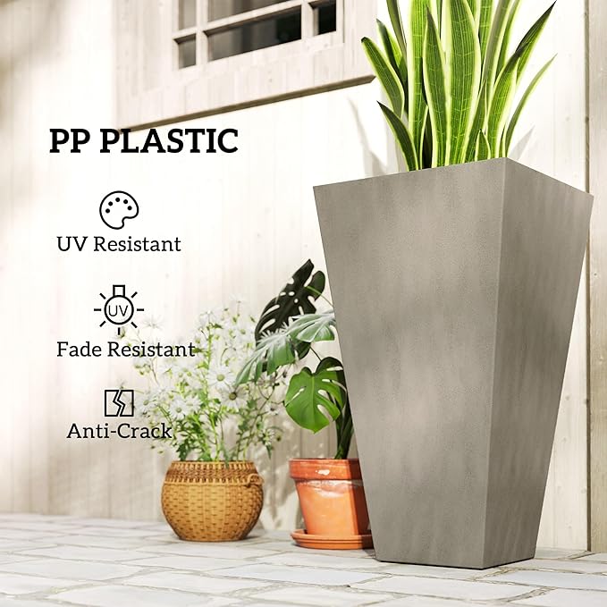Outsunny Tall Planters for Outdoor Plants Set of 3, 28 in Taper Planters - Image 6