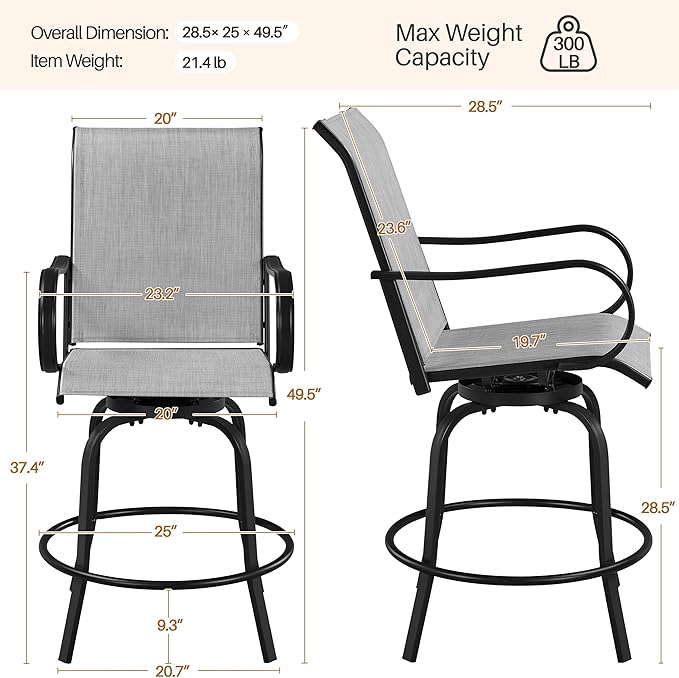 Yaheetech Patio Swivel Barstools Outdoor Chairs Set of 4, High Bistro Stools - Image 3