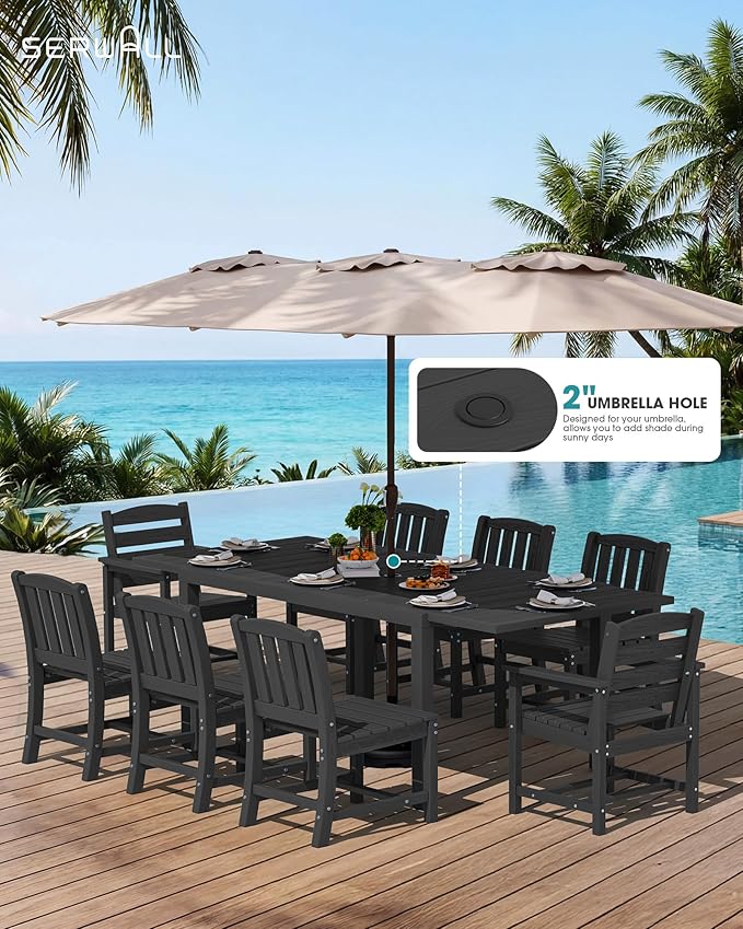 SERWALL 9-Piece Outdoor Dining Set, All Weather HDPE Outdoor Furniture Set - Image 3