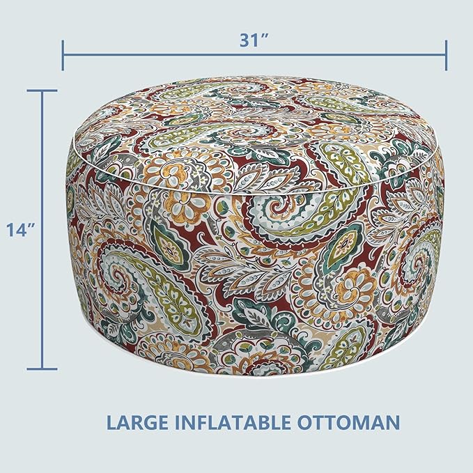 LVTXIII Outdoor Inflatable Ottoman, Fade-Resistant Round Footrest Stool D31”x - Image 3