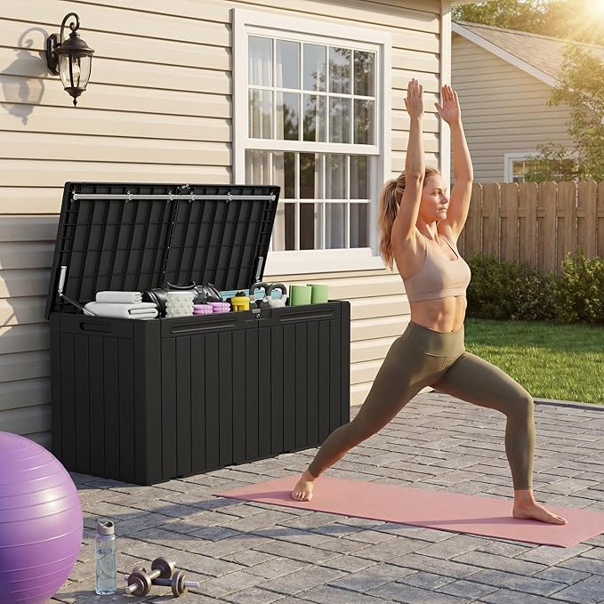 Devoko 100 Gallon Outdoor Storage Box, Waterproof Resin Deck Box - Image 2
