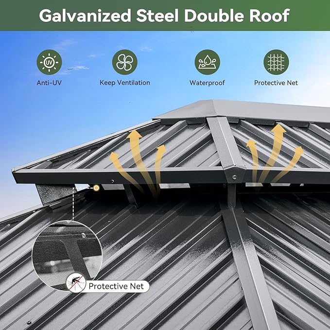Aoxun Hardtop Gazebo 10x12, Aluminum Frame Canopy - Image 3
