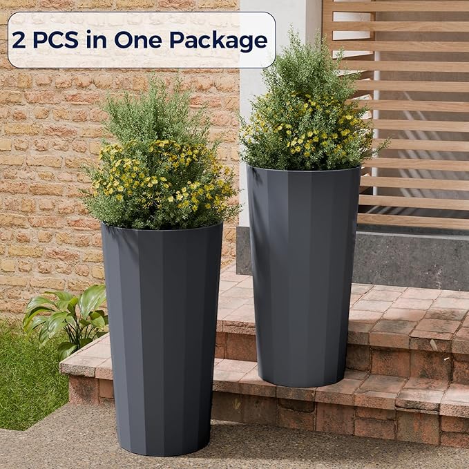23.6" Tall Outdoor Planters Set of 2, Large Planters - Image 4