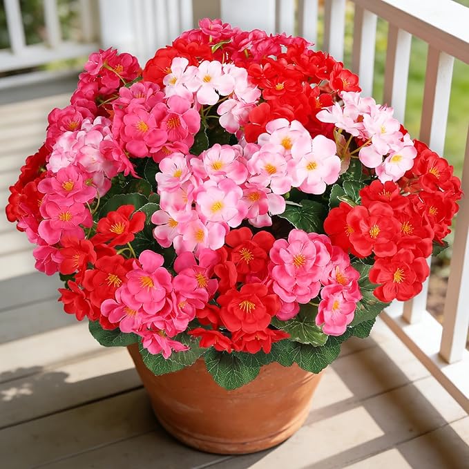 Artificial Geraniums Flowers for Outdoors, 6 Bundles Realistic Silk Fake by AmberFun