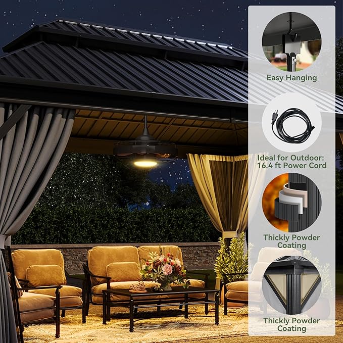 Aoxun 12'x16' Hardtop Gazebo, Aluminum Frame Canopy - Image 2
