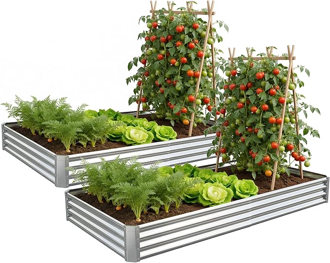 Galvanized Raised Garden Bed, Outdoor Planter Box Metal Patio Kit Planting Bed by Anmiro
