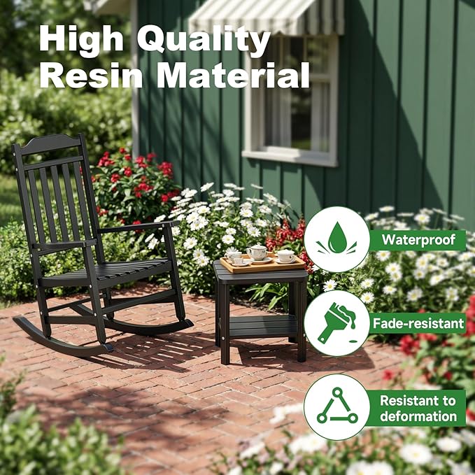 5 Piece Outdoor Rocking Bistro Set, Rocking Chairs Outdoor Furniture, Resin - Image 6