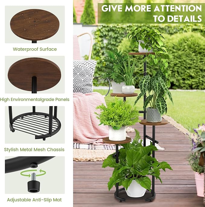 TOSKING 5 Tier Metal Plant Stand Indoor， Plant Shelf, Corner Shelf Flower Pot - Image 6