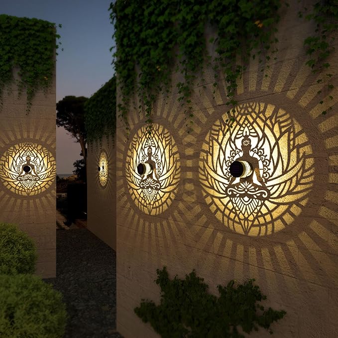 4 Pack Solar Fence Lights Metal Solar Powered Outdoor Wall Deck Step Lights Zen - Image 5