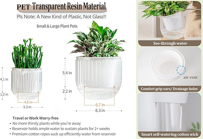 Melphoe Self Watering Pots for Indoor Plants Planter, 8.3/5.3 Inch 2 Pack - Image 6