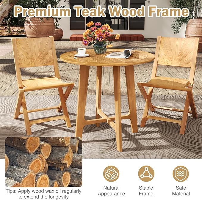 Tangkula 31.5" Round Patio Dining Table, Teak Wood Outdoor Dining Table - Image 5