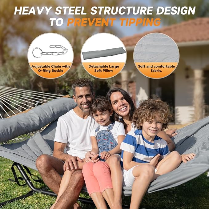 2 Person Outdoor Hammock with Stand, Cotton Rope Hammock with Polyester Pad - Image 5