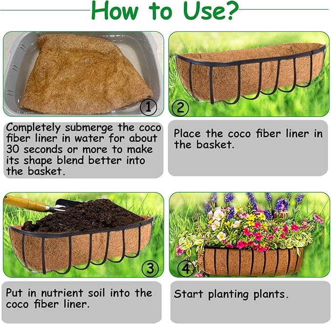 4 Pack Coco Liners for Window Planter Box - 24in 100% Natural Coconut Coir - Image 7