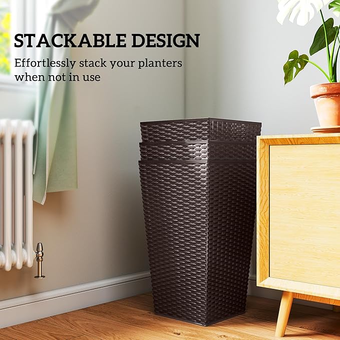 Outsunny Tall Planters for Outdoor Plants Set of 3, 24 in Taper Planters - Image 7