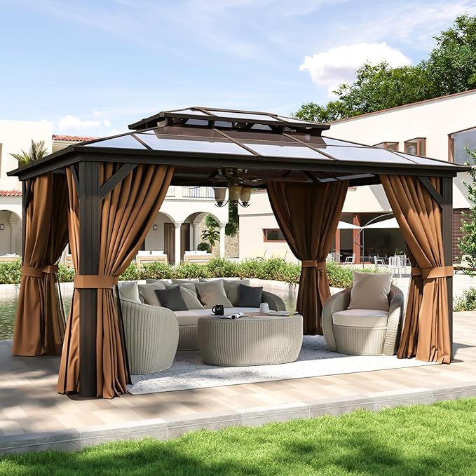 Aoxun 10'x14' Hardtop Gazebo, Aluminum Frame Permanent Pavilion by Aoxun
