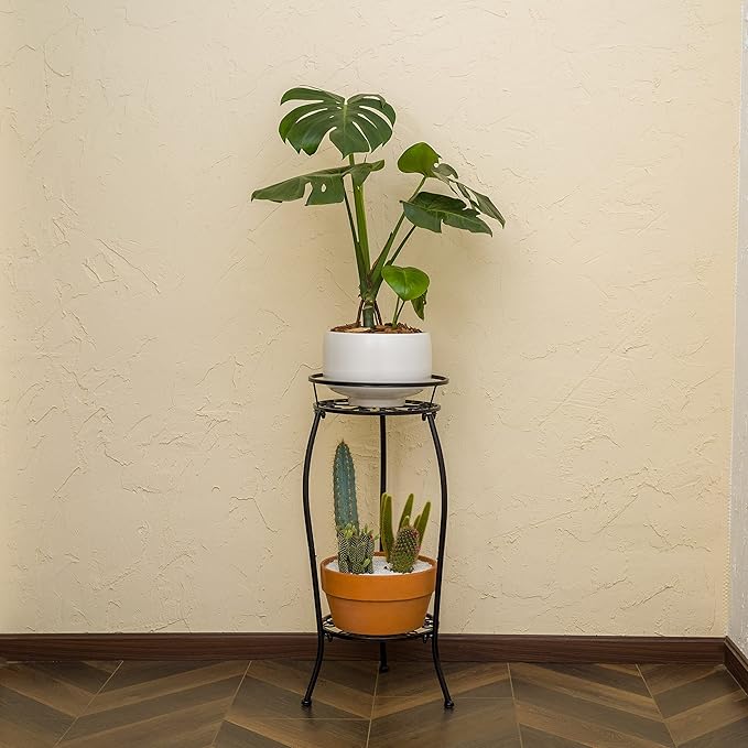 FaithLand Plant Stand, Metal Planter Holder Indoor Outdoor, 2 Tier Round Potted - Image 8