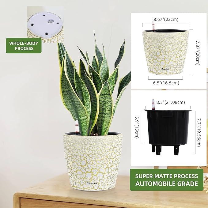 Dexceder 9x8 Inches Self Watering Planter Indoor Outdoor, Inner Pot Design - Image 2