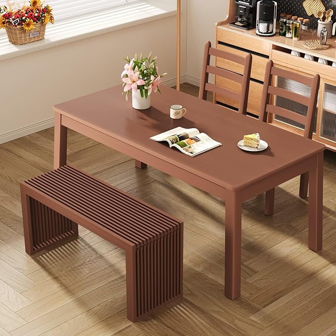 Bamboo Dining Bench, 35 inch Farmhouse Decor Indoor Kitchen Table Bench - Image 4