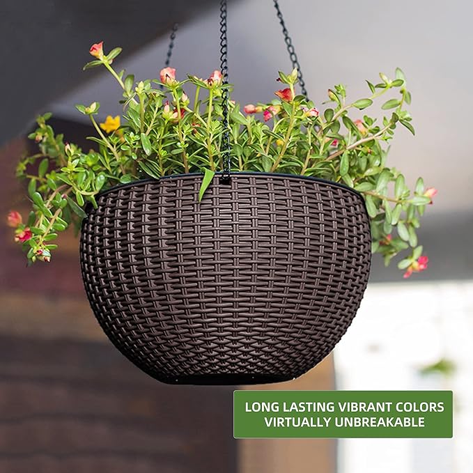 Dexceder 9 Inch Self Watering Hanging Planters Indoor Outdoor, Thickened - Image 6