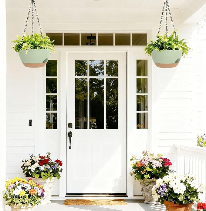 8 Inch Hanging Planters for Indoor Outdoor Plants, 4 Pack Green Brown Plastic - Image 7
