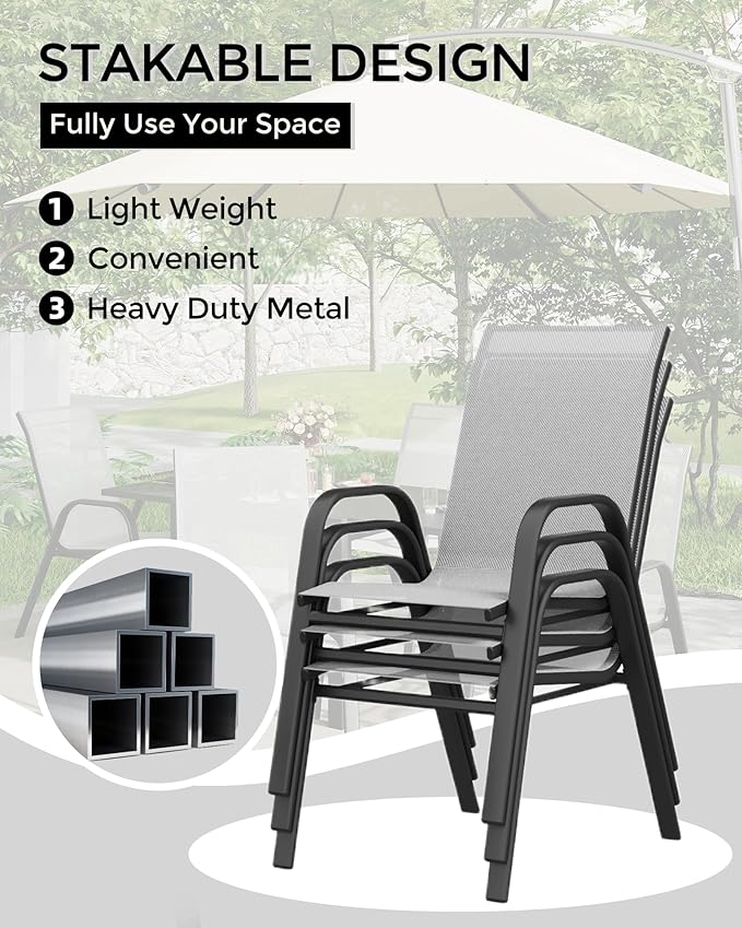 Outdoor Stackable Dining Chairs Set of 4, High-Back Patio Stacking Chairs - Image 4