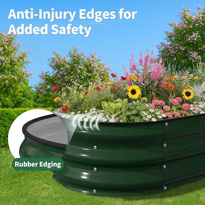 Kesfitt Raised Garden Bed, Oval Open-Bottom Design, 12-Inch Deep - Image 6