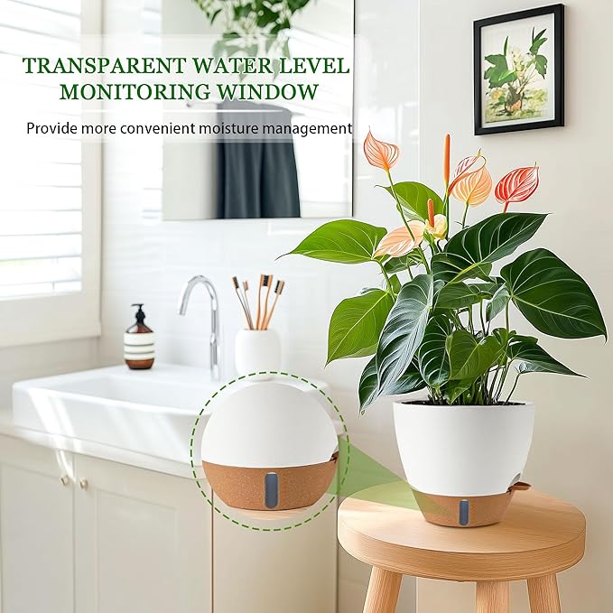 2 Pack 10 inch Plant Pots, Plastic Self Watering Planters - Image 5