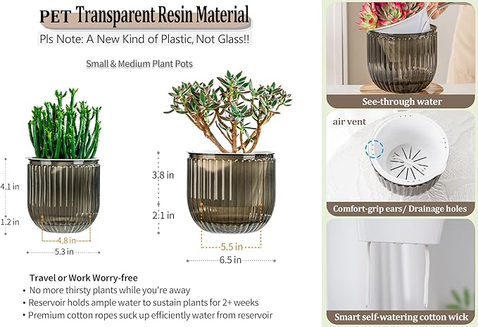Melphoe Self Watering Pots for Indoor Plants Planter, 6.5/5.3 Inch 2 Pack - Image 6