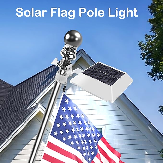 Solar Flag Pole Light, Bright White 6000k Flagpole Light Upgrade Solar Powered - Image 2