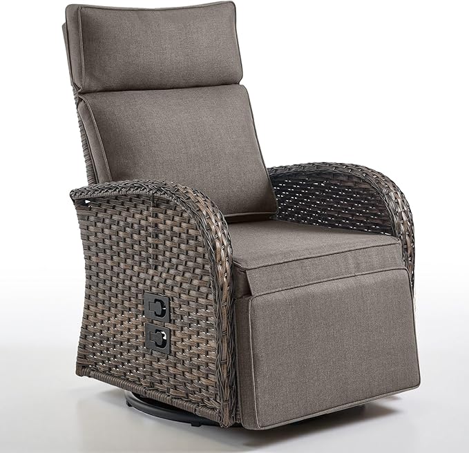 Belord Dual-Adjust Outdoor Swivel Recliner Chair – Wicker Reclining Patio Chair by Belord