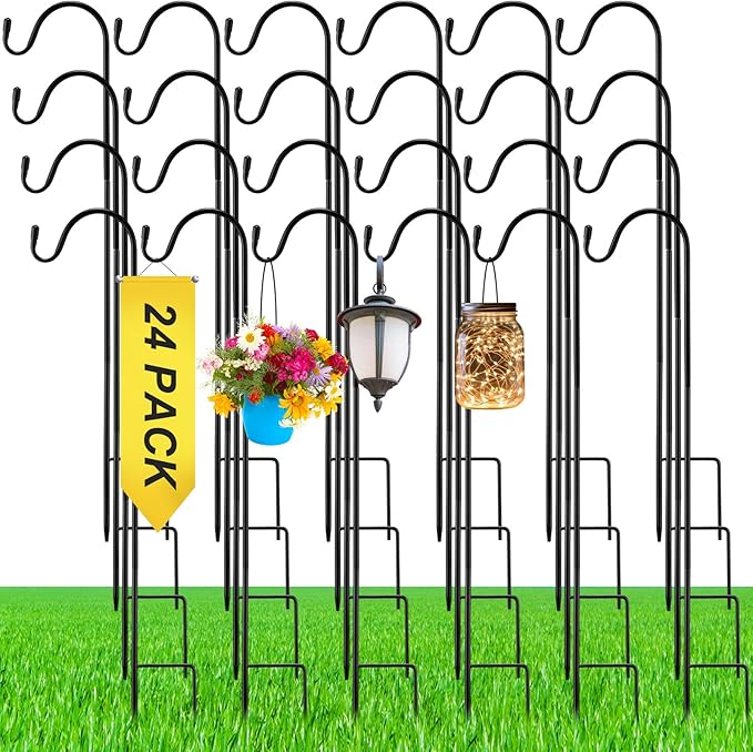 24 Pcs 24 Inch Shepherds Hook for Outdoor Adjustable Bird Feeder Pole Metal by Yetene