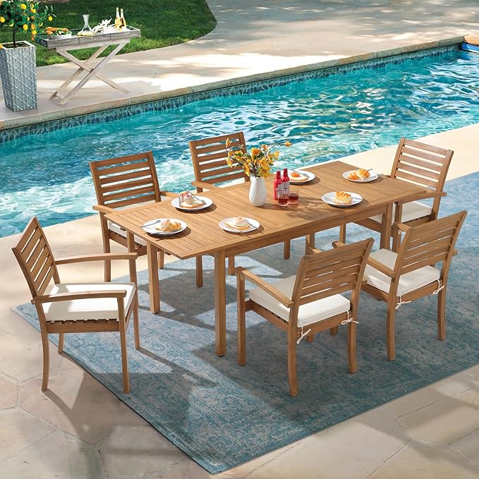 OC Orange-Casual Stackable Patio Dining Chairs Set of 2, Outdoor Acacia Wooden - Image 4