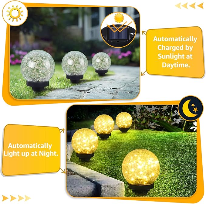 2-Pack Garden Solar Lights Outdoor, Cracked Glass Ball Light Waterproof - Image 5