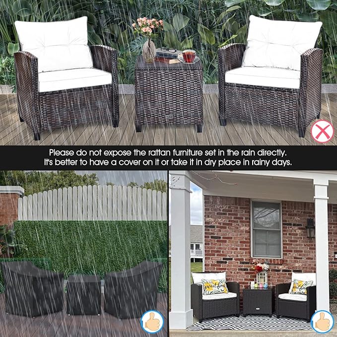 Tangkula 3 Pieces Patio Furniture Set, PE Rattan Wicker 3 Pcs Outdoor Sofa Set - Image 6
