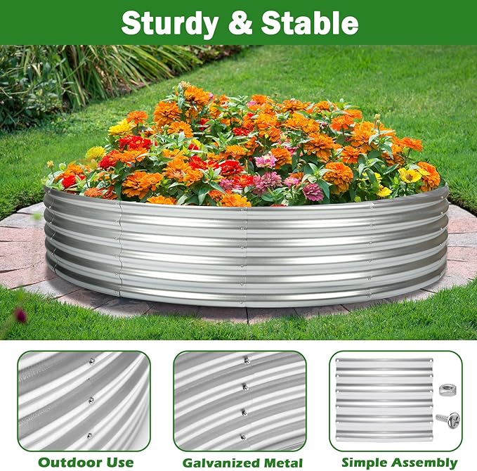 OUSHENG 4x4x1ft Round Galvanized Raised Garden Beds Outdoor, Steel Fire Pit - Image 4