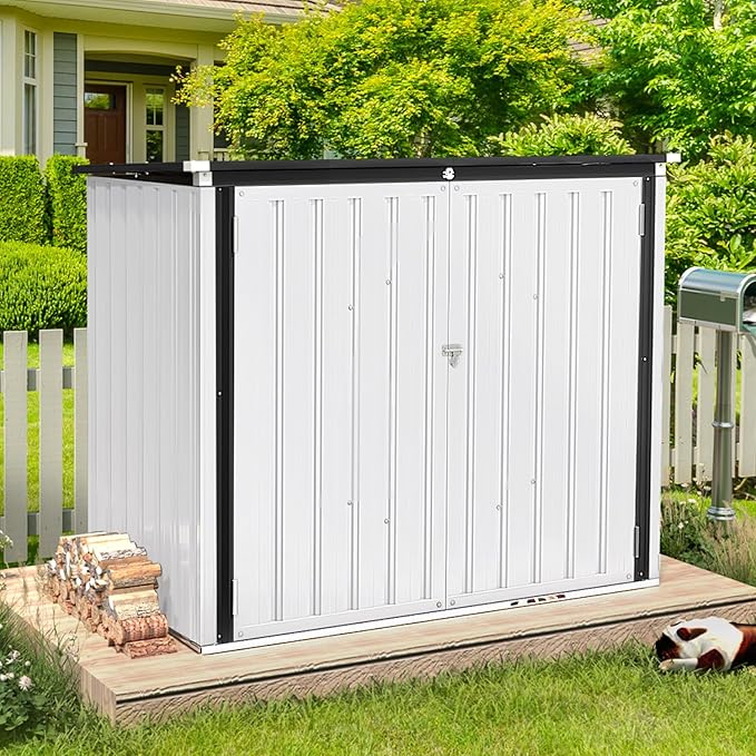 AECOJOY Outdoor Trash Can Storage, 46 Cu.Ft White Trash Can Storage Cabinet - Image 7