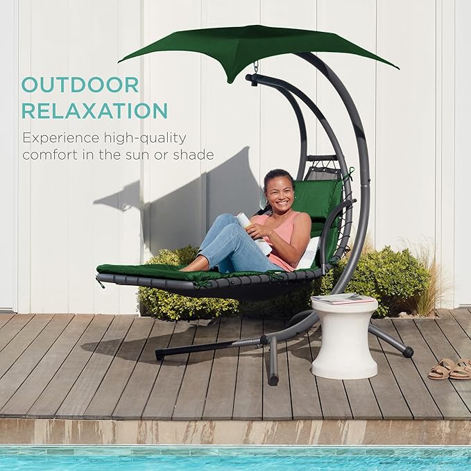 Best Choice Products Outdoor Hanging Curved Steel Chaise Lounge Chair Swing - Image 8
