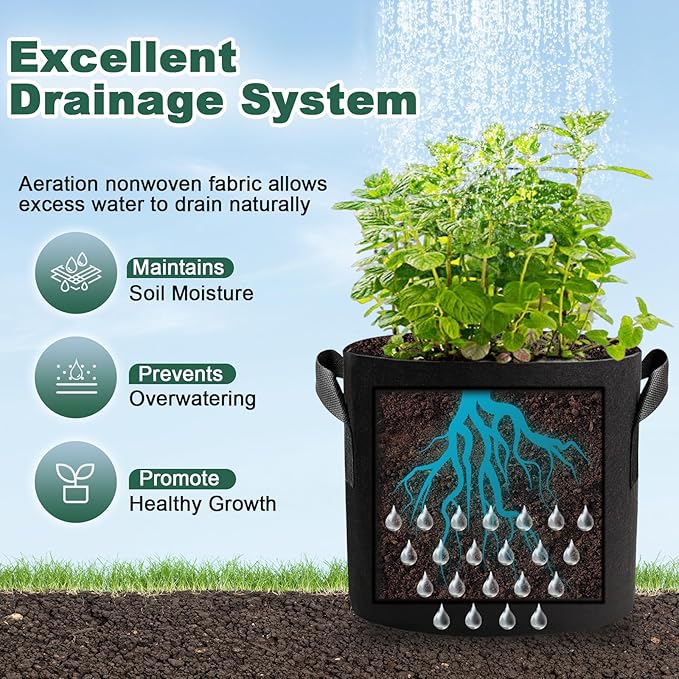 5 Pack 5 Gallon Grow Bags, Thickened Aeration Nonwoven Fabric Plant Pots - Image 4