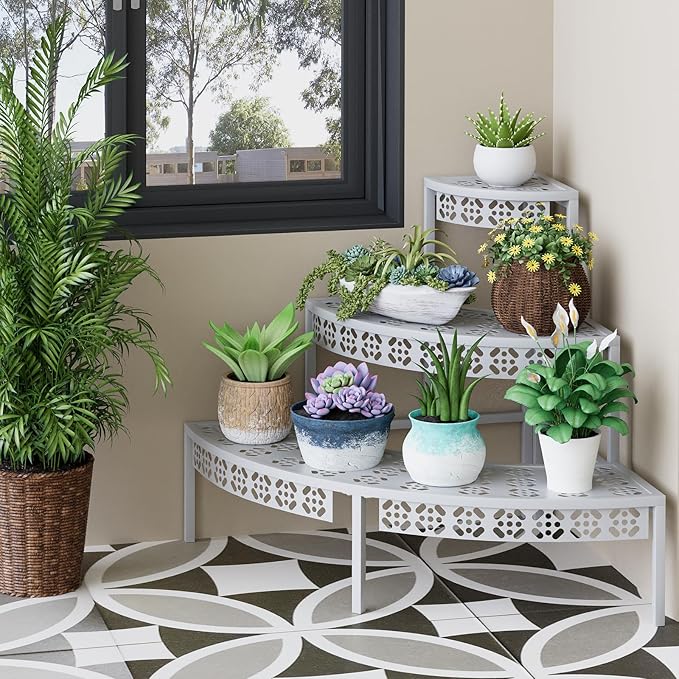 3 Tier Plant Stand Semi-Circular Flower Pot Organizer Rack Quarter Round Plant - Image 8