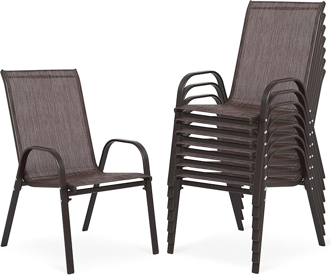 Outdoor Stackable Chairs Set of 8, Stacking Patio Chairs by Villeston