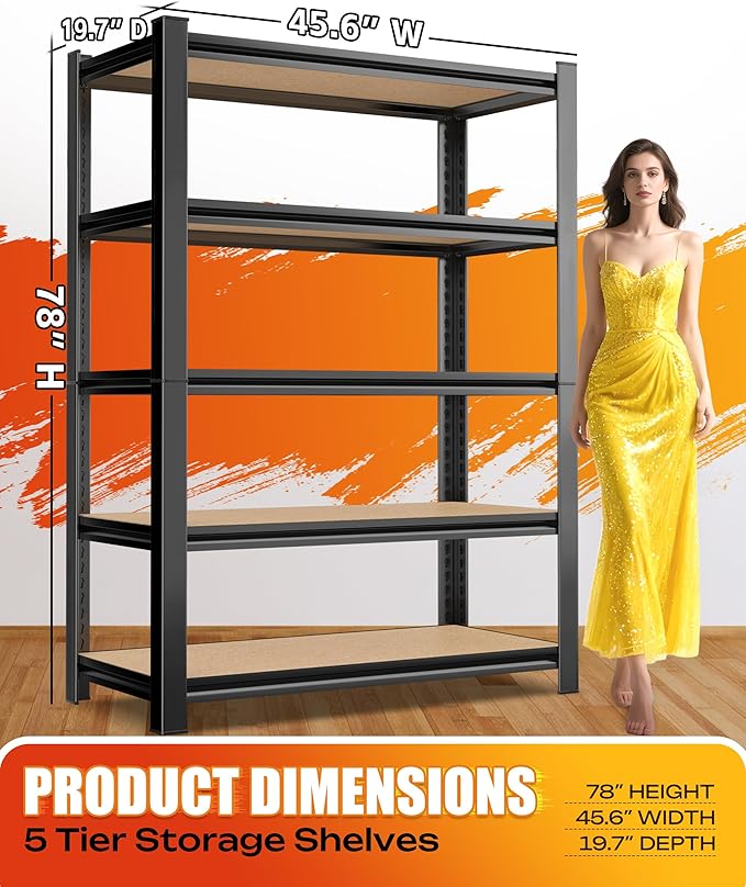 AOARGG Set of 2 Garage Shelving Heavy Duty Storage Shelves, Metal Adjustable - Image 3