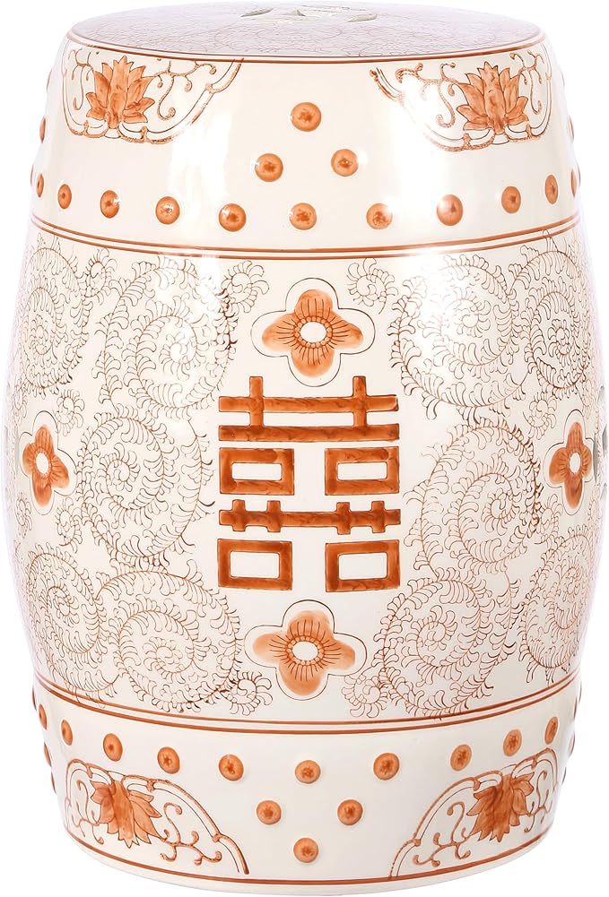 JONATHAN Y TBL1013D Double Happiness 18" Chinoiserie Ceramic Drum by JONATHANY
