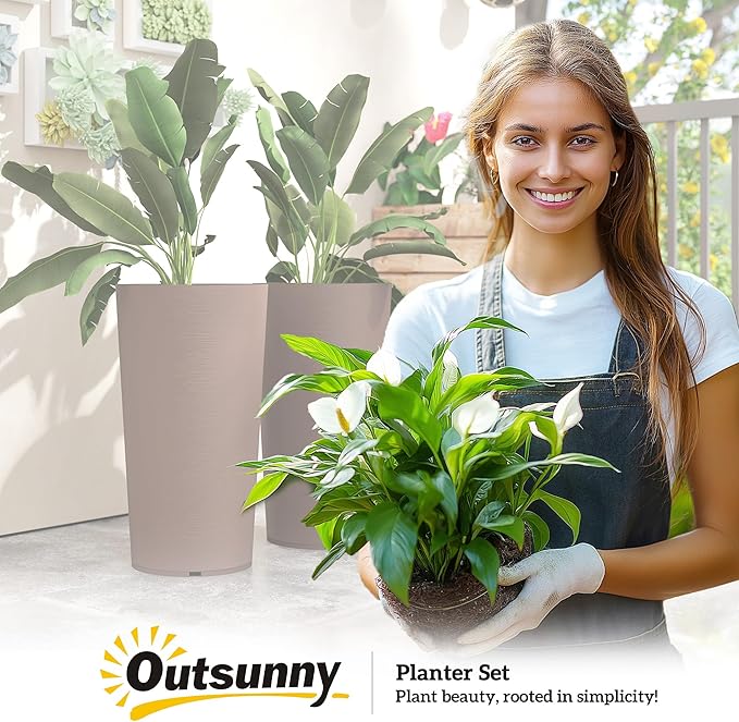 Outsunny 29 Inch Tall Planters for Outdoor Plants, Stackable Large Planters for - Image 9