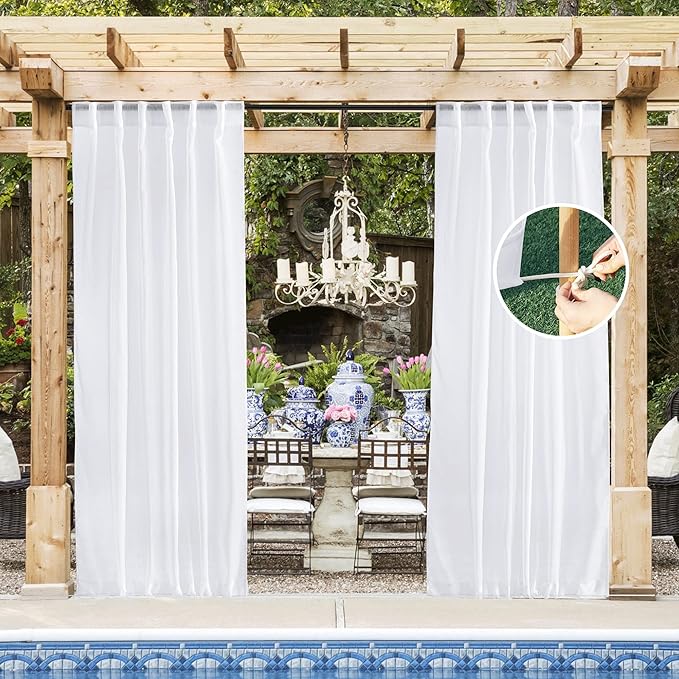 NICETOWN Outdoor Sheer White Weighted Curtains Rod Pocket Back Tab 120 inch by NICETOWN