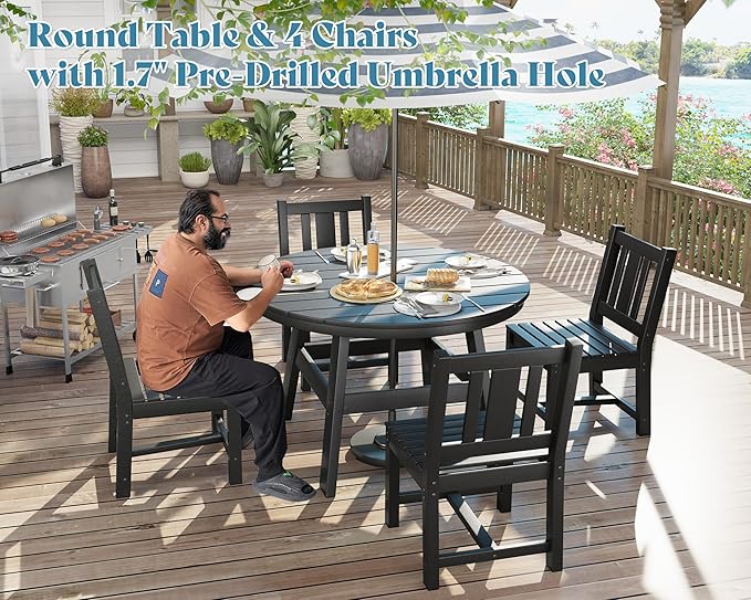 AMERLIFE 5 Piece HDPE Outdoor Dining Table & Chairs Set, All-Weather Patio - Image 3
