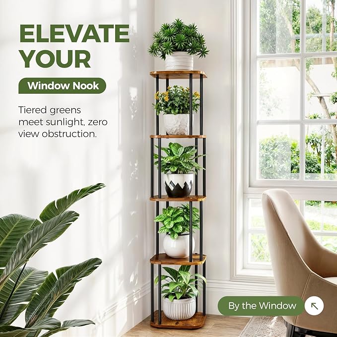 Bamworld Tall Plant Stand Indoor, Corner Plant Shelf - Image 2