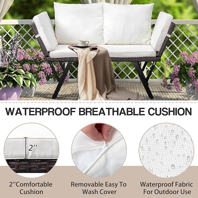 VINGLI Outdoor Loveseat, Woven Rattan Outdoor Sofa - Image 3