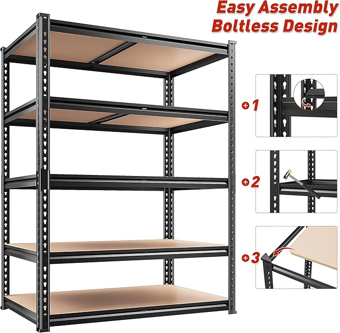 REIBII 2400LBS Storage Shelves 5 Tier Garage Shelving Heavy Duty, Adjustable - Image 9