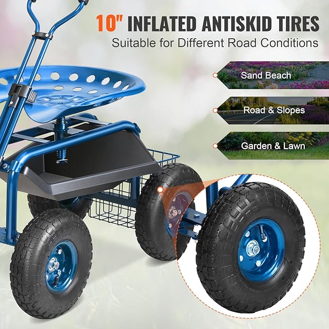 VEVOR Garden Cart Rolling Workseat - Image 5